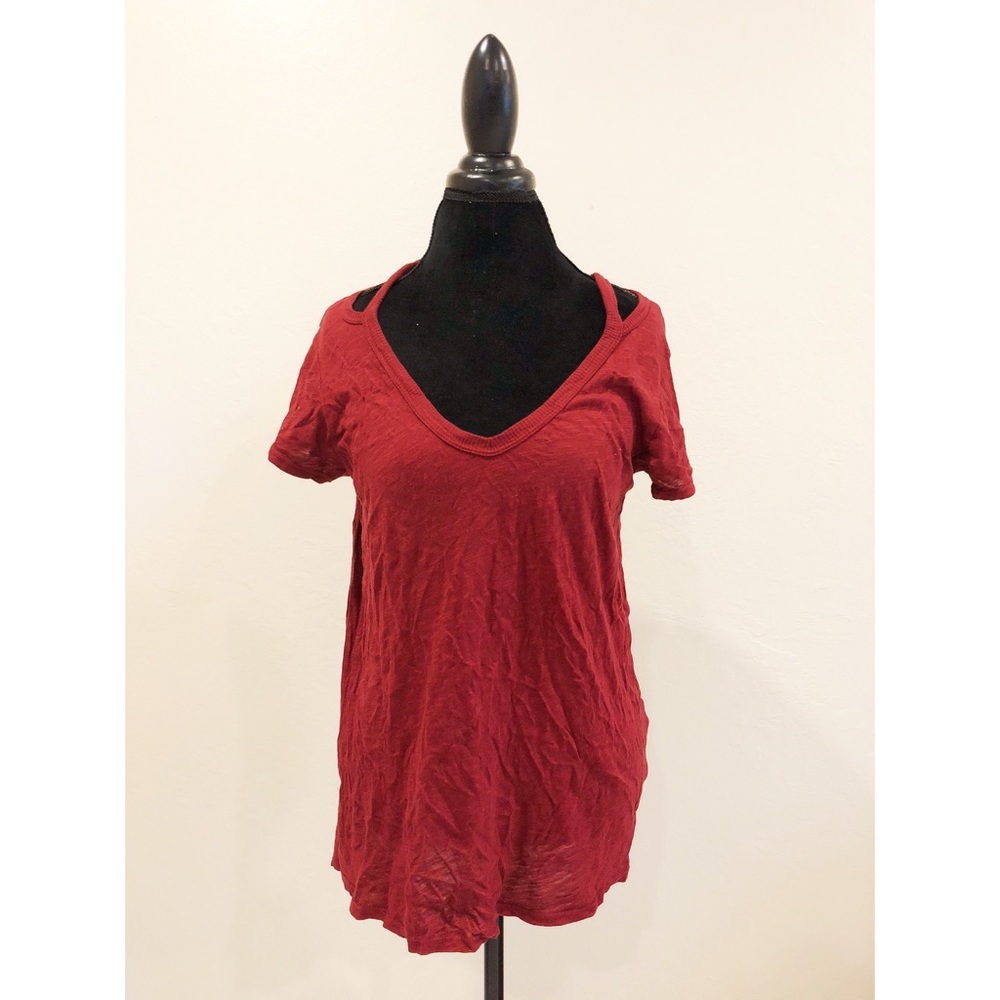 Anthropologie Left of Center V-Neck Cut Out Tee